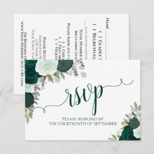 Elegant Smaragd Groen Bloemen Kalligrafie Bruiloft RSVP Kaartje