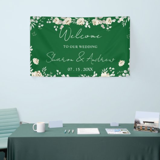 Elegant Smaragd Groen Bruiloft Welkom Spandoek (Beurs)