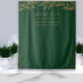 Elegant Smaragd Groen en Goud Blad Mis Quince Wandkleed