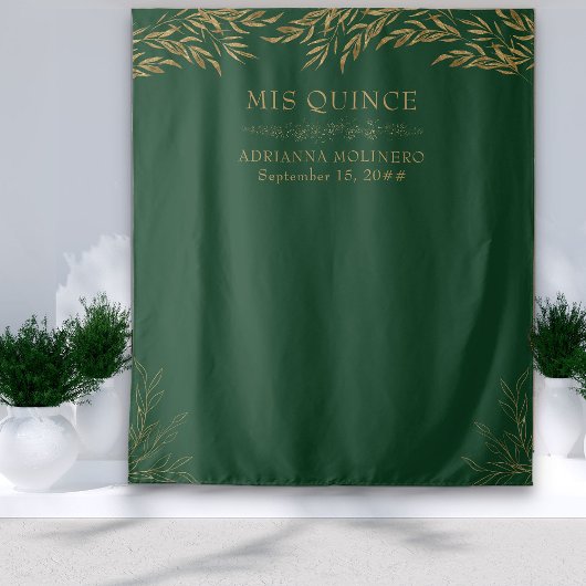 Elegant Smaragd Groen en Goud Blad Mis Quince Wandkleed
