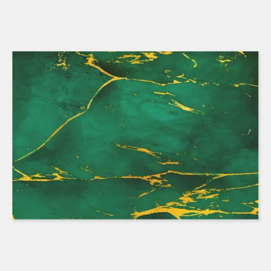 Elegant Smaragd Groen en Goud Marmer Inpakpapier Vel (Voorkant 3)