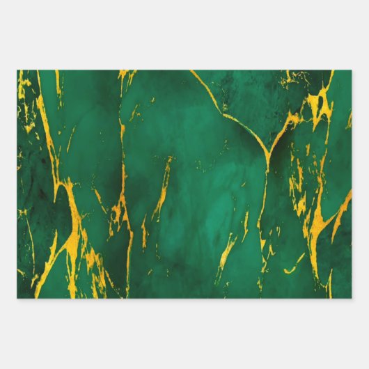 Elegant Smaragd Groen en Goud Marmer Inpakpapier Vel (Voorkant 2)