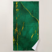 Elegant Smaragd Groen en Goud Marmer Strandlaken (Voorkant)