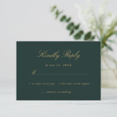 Elegant Smaragd Groen Goud Bloemen Damast Bruiloft RSVP Kaartje (Staand voorkant)