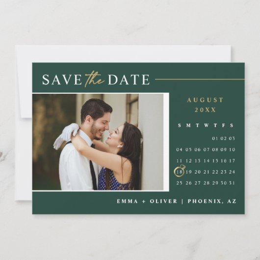 Elegant Smaragd Groen Goud Save the Date Calendar Kaart (Voorkant)
