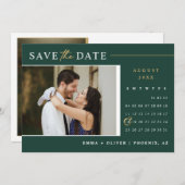 Elegant Smaragd Groen Goud Save the Date Calendar Kaart (Voorkant / Achterkant)
