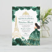 Elegant Smaragd Groen Goud Tiara Paris Quinceañera Kaart (Staand voorkant)