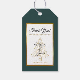 Elegant Smaragd Groen Goud Winter Bruiloft Cadeaulabel