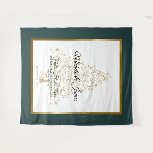 Elegant Smaragd Groen Goud Winter Bruiloft Wandkleed (Voorkant (horizontaal))