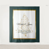 Elegant Smaragd Groen Goud Winter Bruiloft Wandkleed (Voorkant)
