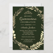 Elegant Smaragd Groen Gouden Krans Quinceanera Kaart (Voorkant)