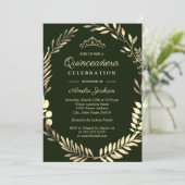 Elegant Smaragd Groen Gouden Krans Quinceanera Kaart (Staand voorkant)