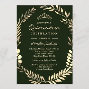 Elegant Smaragd Groen Gouden Krans Quinceanera Kaart