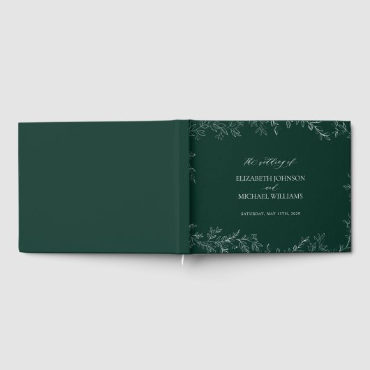 Elegant Smaragd Groen Modern Rustiek Blad Bruiloft Gastenboek (Volledig)