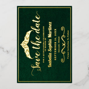 Elegant Smaragd Groen Quinceañera Save The Date Folie Uitnodiging