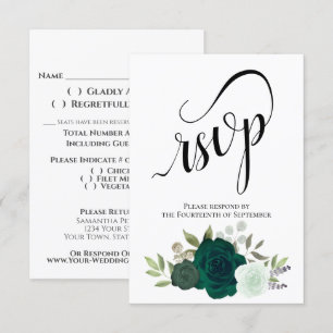 Elegant Smaragd Groen Rose Boeket Bruiloft RSVP Kaartje