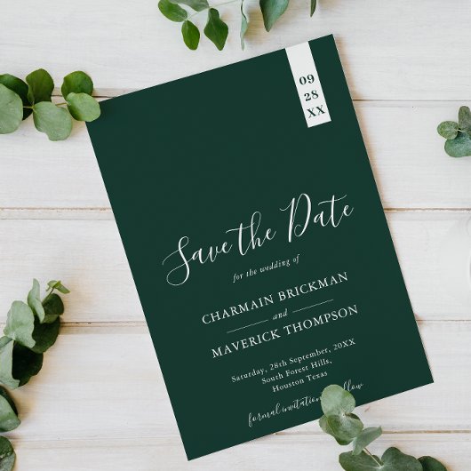 Elegant Smaragd Groen Script Bruiloft Save The Date