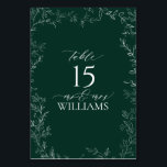 Elegant Smaragd Groen Trouwtafel Nummer Kaart<br><div class="desc">Introductie van de "Elegant Emerald Green Wedding Table Number Kaart", een verfijnde toevoeging aan uw bruiloft receptie decor. Met een rijke smaragdgroene achtergrond en omlijst met een delicate witte handgetekende bladrand, straalt deze kaart natuurlijke elegantie uit. Het tabelnummer wordt prominent weergegeven in een schoon, modern lettertype voor eenvoudige leesbaarheid. Gedrukt...</div>