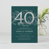 Elegant Smaragd Groen Zilver 40e Verjaardag Kaart (Staand voorkant)