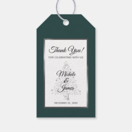 Elegant Smaragd Groen Zilver Winter Bruiloft Cadeaulabel