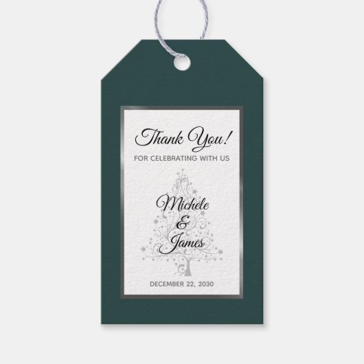 Elegant Smaragd Groen Zilver Winter Bruiloft Cadeaulabel (Voorkant)