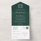 Elegant Smaragd Groen Zwart  Crest QR Code All In One Uitnodiging (Binnen)