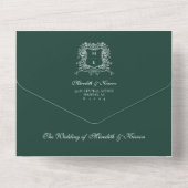 Elegant Smaragd Groen Zwart  Crest QR Code All In One Uitnodiging (Achterkant)