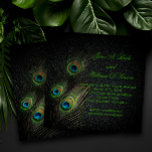 Elegant Smaragd Groen Zwart Goud Peacock Bruiloft Kaart<br><div class="desc">Mooie smaragdgroene zwart en gouden pauwenveer bruiloft uitnodigingen. Deze elegante pauw bruiloft uitnodiging is gemakkelijk aangepast voor uw evenement. U kunt het afbeelding op de achtergrond aan de achterkant verwijderen als u uw eigen achtergrondkleur wilt kiezen,  zoals zwart. U kunt de tekstkleur en de lettertypestijl wijzigen.</div>