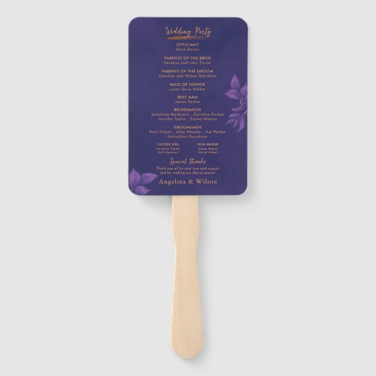 Elegant Smaragd Paarse Eucalyptus Trouwprogramma Handwaaier (Achterkant)