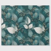 Elegant Smaragdblad Wit Bloemmotief Cadeaupapier (Vlak)