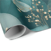 Elegant Smaragdblad Wit Bloemmotief Cadeaupapier (Rol Hoek)