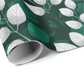 Elegant Smaragdblad Wit Bloemmotief Cadeaupapier (Rol Hoek)