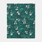 Elegant Smaragdblad Wit Bloemmotief Fleece Deken (Voorkant)