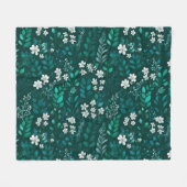 Elegant Smaragdblad Wit Bloemmotief Fleece Deken (Voorkant (Horizontaal))