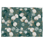 Elegant Smaragdblad Wit Bloemmotief Groot Cadeauzakje (Achterkant)