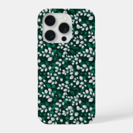 Elegant Smaragdblad Wit Bloemmotief iPhone 15 Pro Case