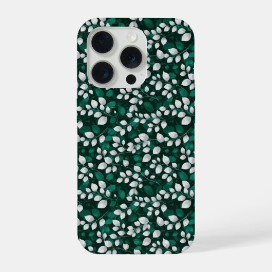 Elegant Smaragdblad Wit Bloemmotief iPhone Hoesje (Achterkant)