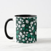 Elegant Smaragdblad Wit Bloemmotief Mok (Links)