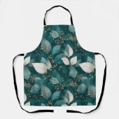 Elegant Smaragdblad Wit Bloemmotief Schort (Voorkant)