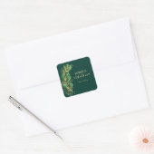 Elegant smaragdgroen en gouden eucalyptus bruiloft vierkante sticker (Envelop)