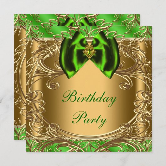 Elegant smaragdgroen en gouden verjaardagsfeestje kaart (Voorkant / Achterkant)