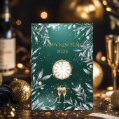 Elegant smaragdgroen en zilveren oudejaarsfeest kaart