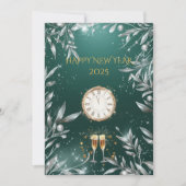 Elegant smaragdgroen en zilveren oudejaarsfeest kaart (Voorkant)