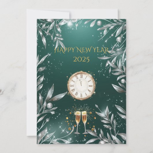 Elegant smaragdgroen en zilveren oudejaarsfeest kaart (Voorkant)