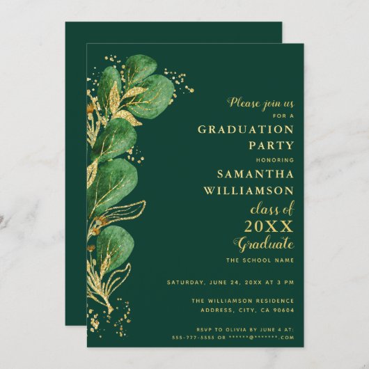 Elegant smaragdgroen Eucalyptus 2025 Afstuderen Kaart (Voorkant / Achterkant)