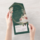 Elegant smaragdgroen | Floral Boho Calligraphic All In One Uitnodiging (Afscheurbaar)