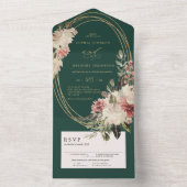 Elegant smaragdgroen | Floral Boho Calligraphic All In One Uitnodiging (Binnen)
