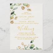 Elegant smaragdgroen | Gold Foil Wedding Folie Uitnodiging (Voorkant)