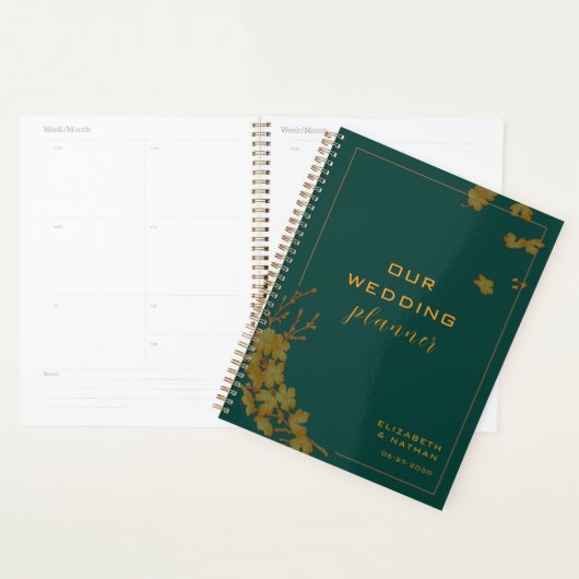 Elegant Smaragdgroen & Goud Bloem Huwelijk Planner (Display)