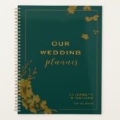 Elegant Smaragdgroen & Goud Bloem Huwelijk Planner (Voorkant)